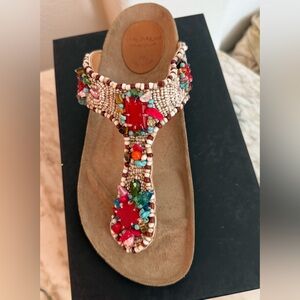 Maliparmi Beaded Sandals with Red and Green Accents